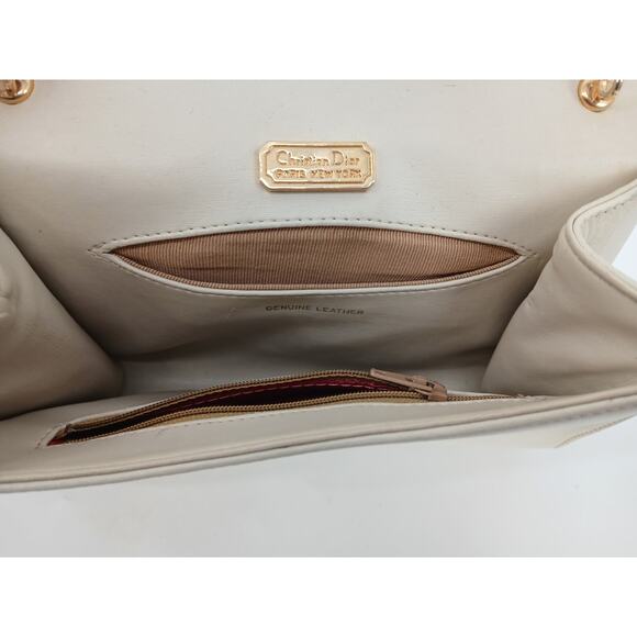 Authentic Vintage Christian Dior Leather Flap Clutch Bag Gold Hardware Cream